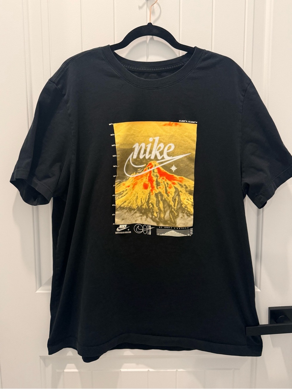 Nike Men’s Black Tee with Yellow and Red Volcano Graphic